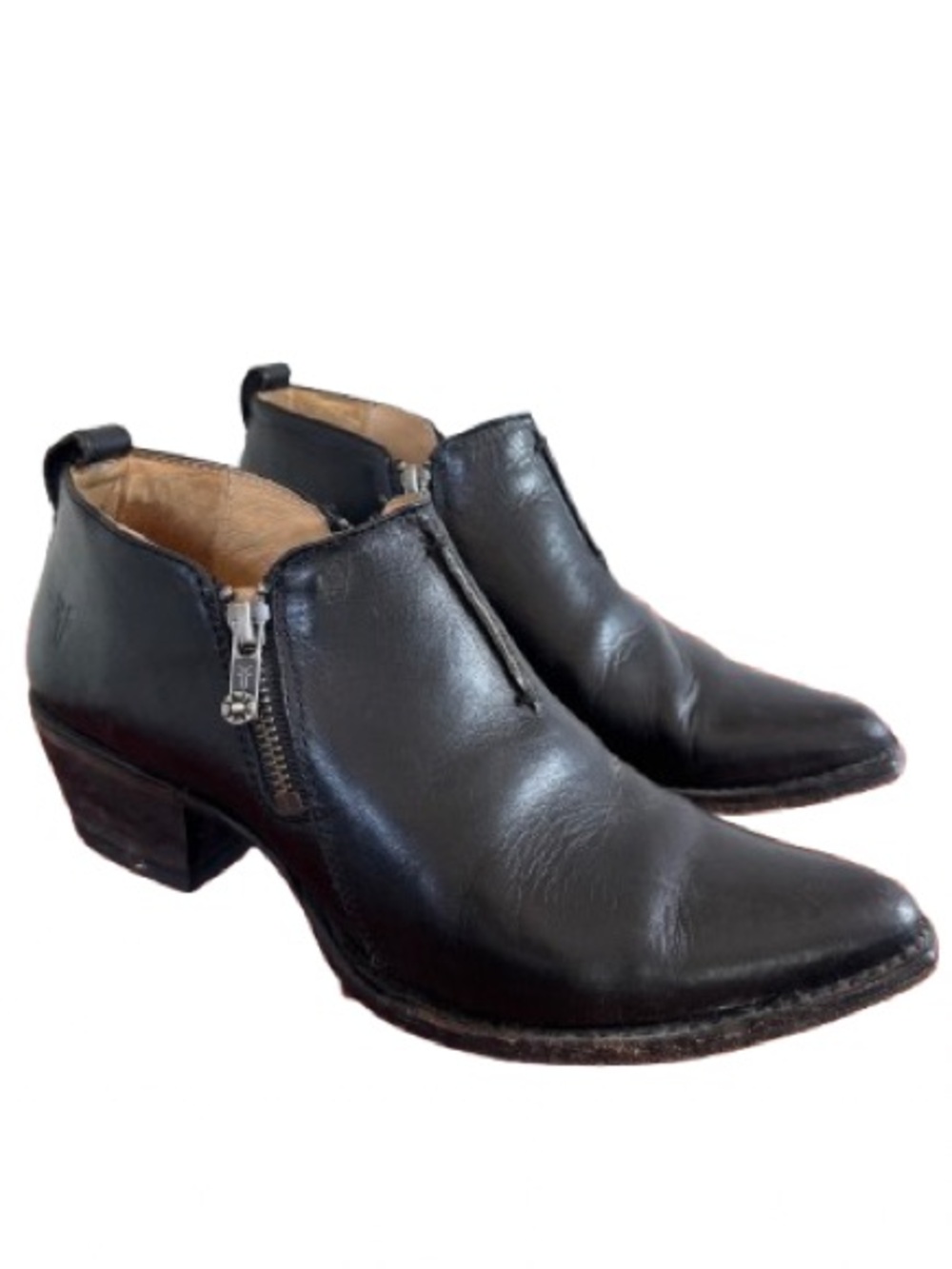 Frye Sacha Moto Shortie In Black Leather Heeled Ankle Boots Pointed Toe Grunge
